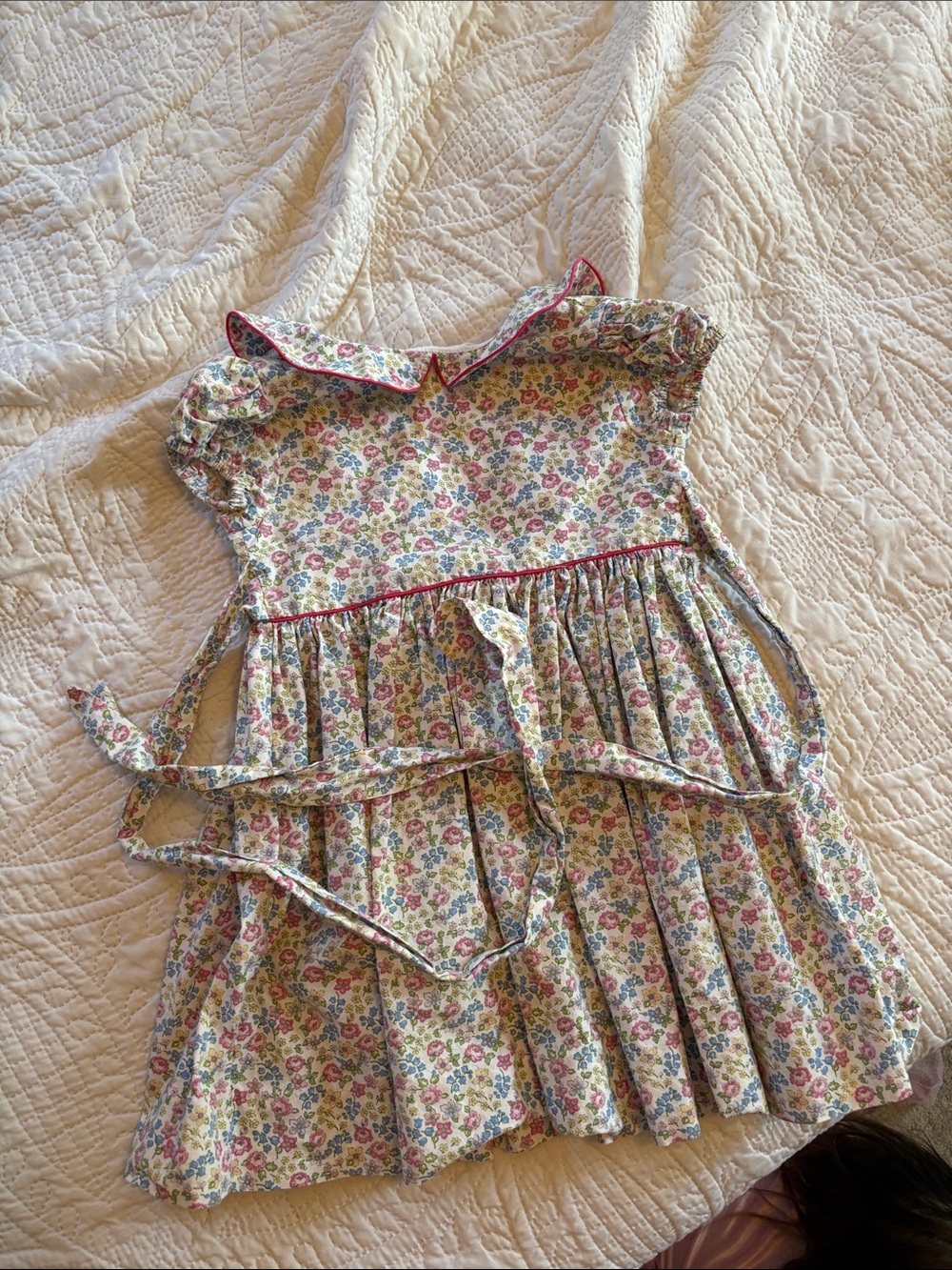 bella bliss Floral Cotton Dress with Pink Trim and Multi-Color Flowers